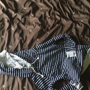 Navy double hooded sweatshirt size L